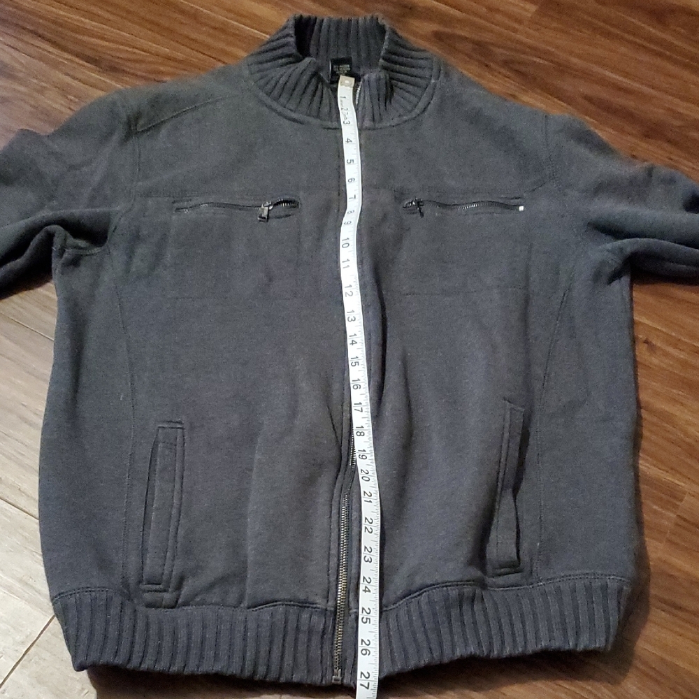 Calvin Klein Men's Charcoal Full-Zip Ribbed Collar Sweater Jacket - Picture 6 of 10